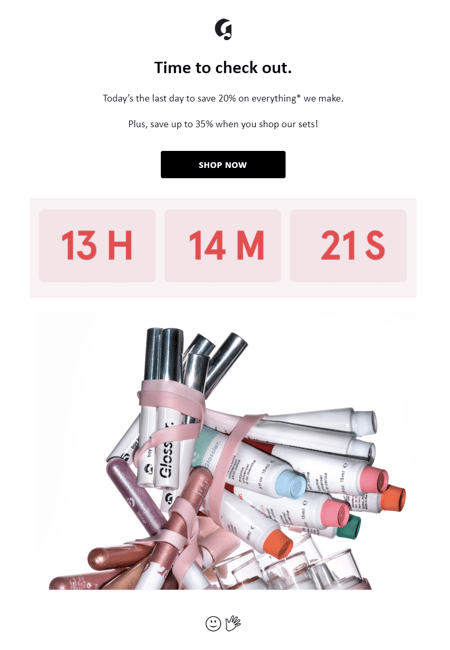 Glossier countdown timer email example