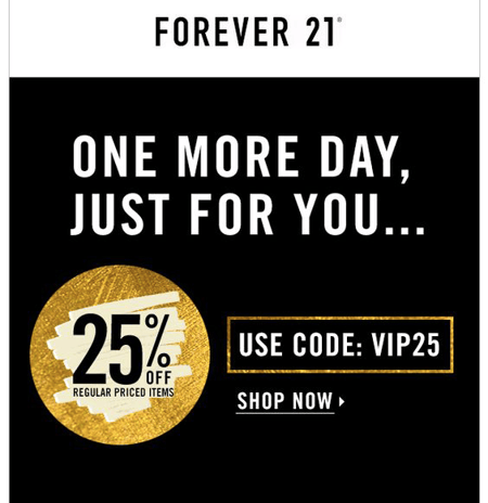 Forever 21 VIP offer email example
