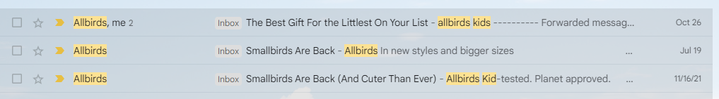 Allbirds kids collection email examples
