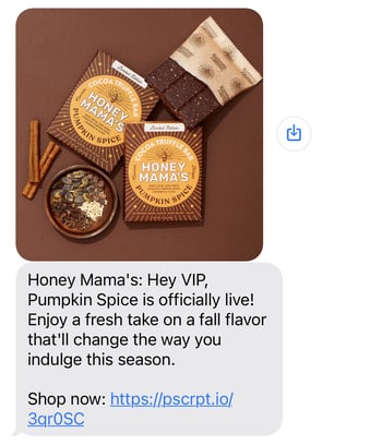 Honey Mama's launch day SMS example