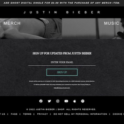 Justin Bieber <br>Official Store</br>