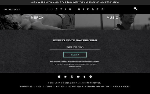 Justin Bieber <br>Official Store</br>